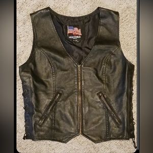 USA leather motorcycle vest with laces